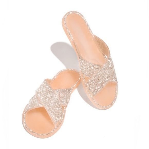 NEWEmbellished Criss Cross Jelly Slides in Clear - Picture 6 of 7